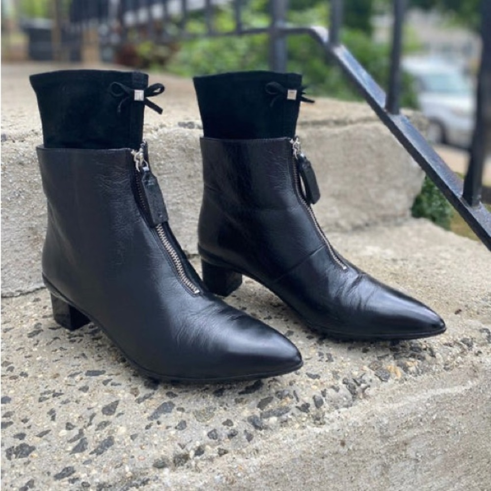 Stuart Weitzman black granny combat boots leather suede size 8